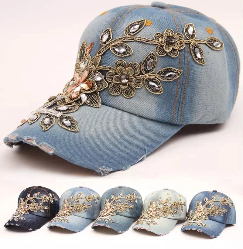 Trendy Ladies Cowboy Hats with Ornaments for Women Denim Baseball Caps